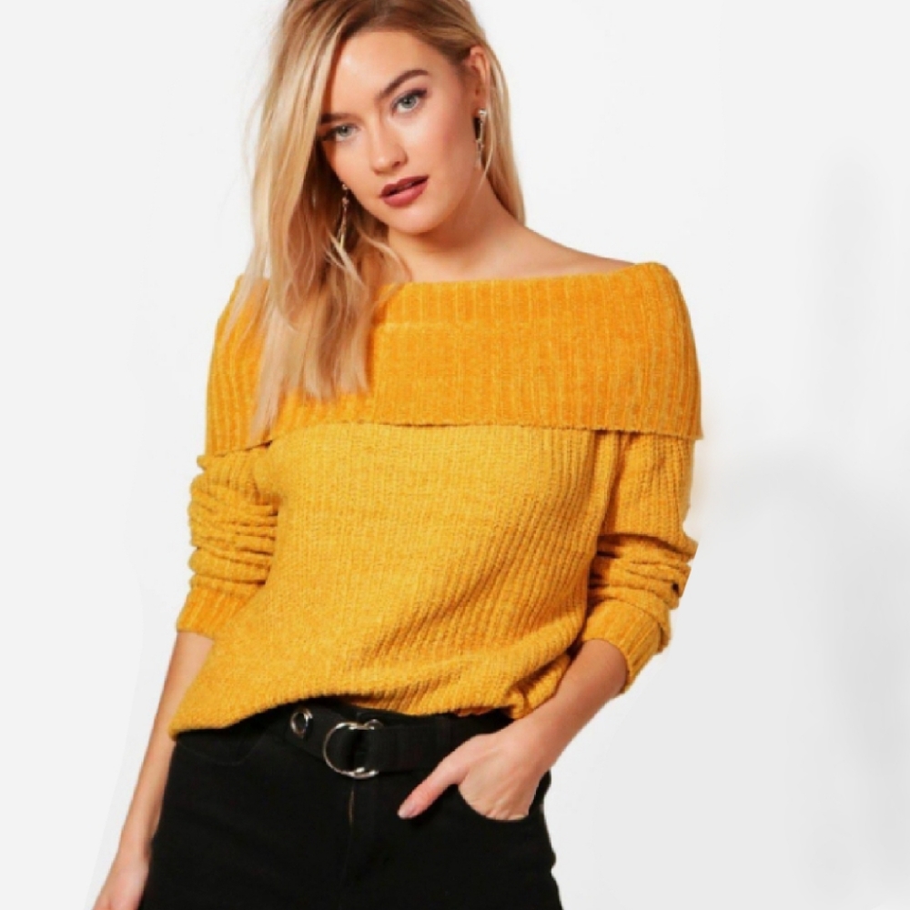 Carolyn Taylor Mustard Yellow Cowl Neck Sweater - so soft!